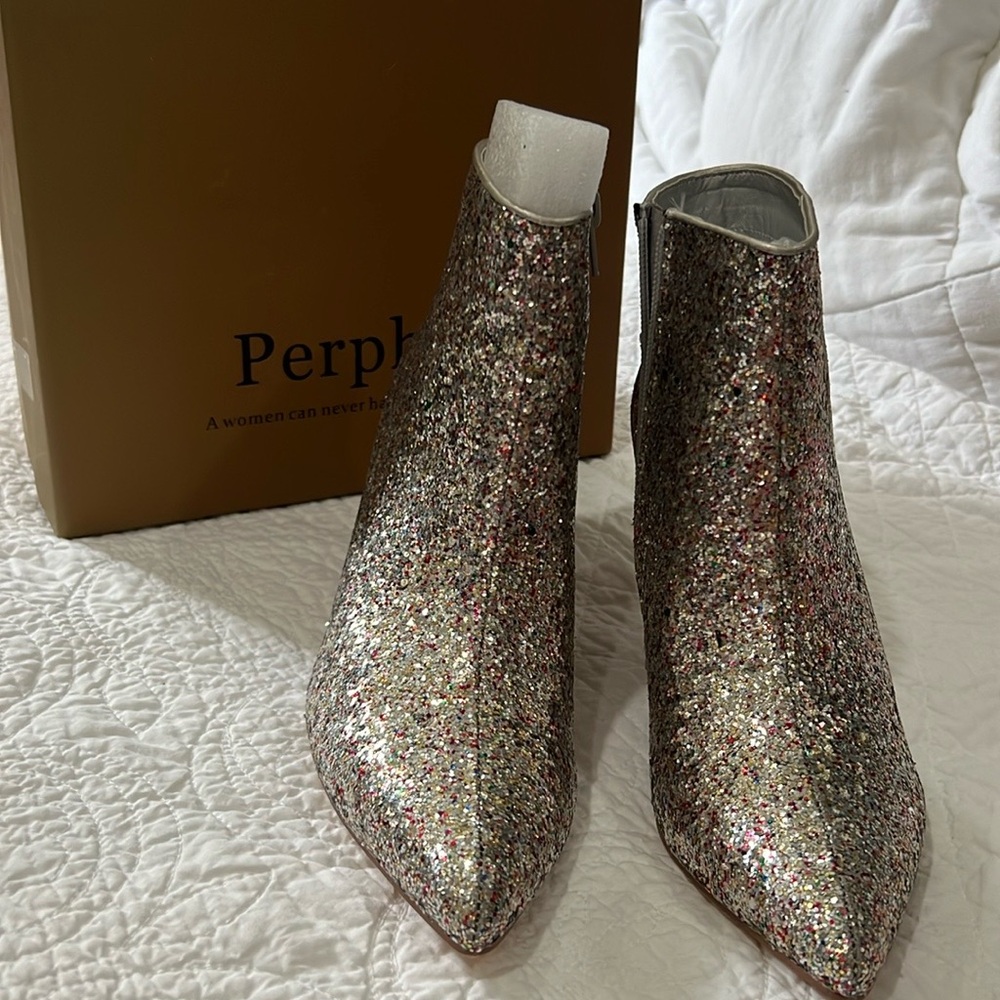 Women's Glitter Pointed Toe Stiletto Heel Ankle Boots